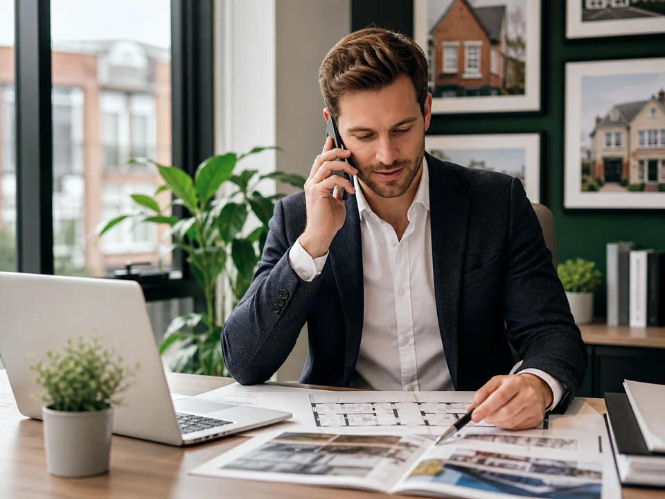 Estate agent discussing a property floor plan