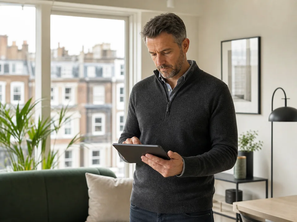 Landlord reviewing rental property information