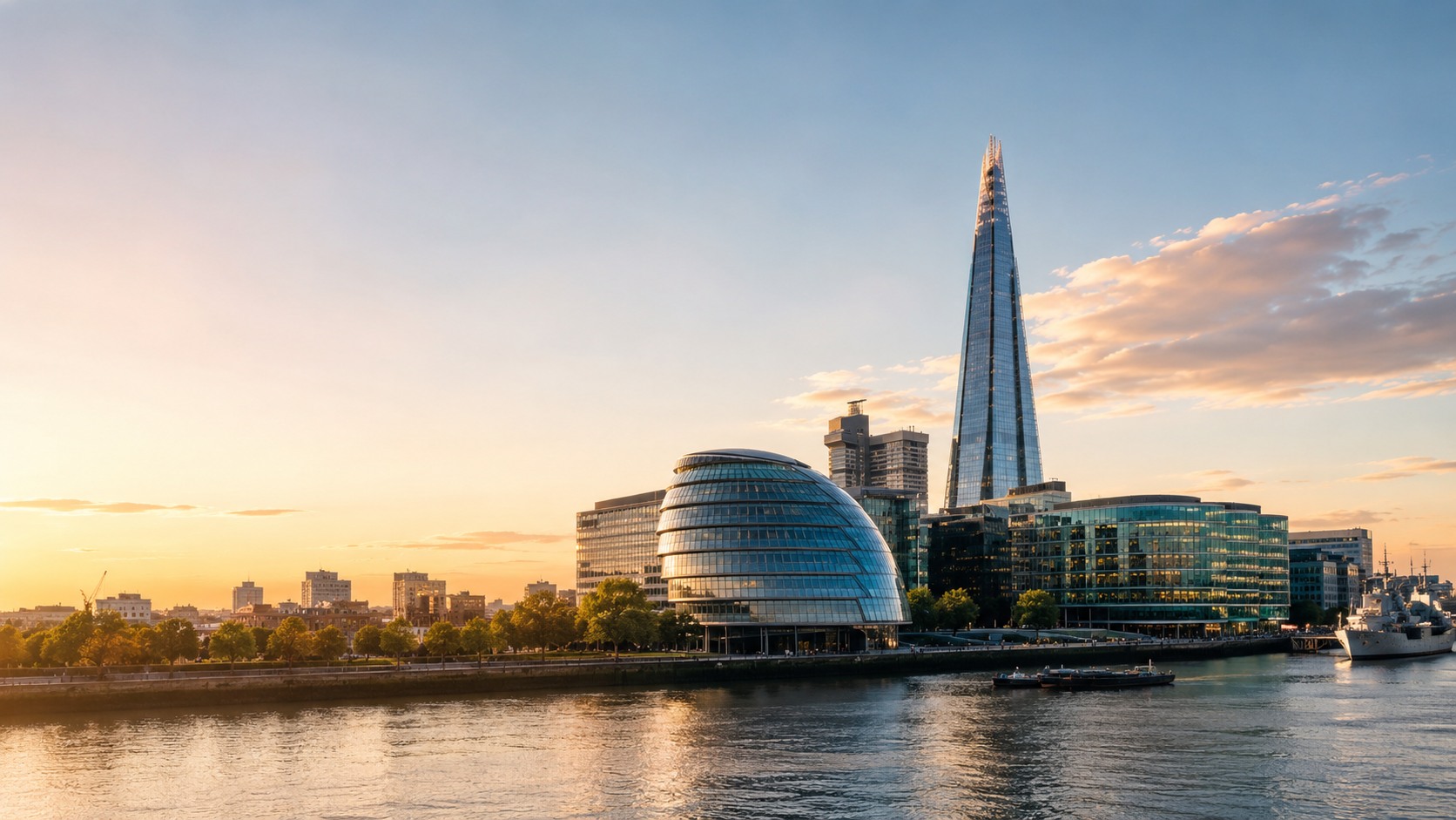 Central London skyline at sunset