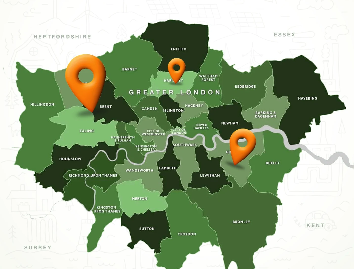 Greater London borough map showing local coverage