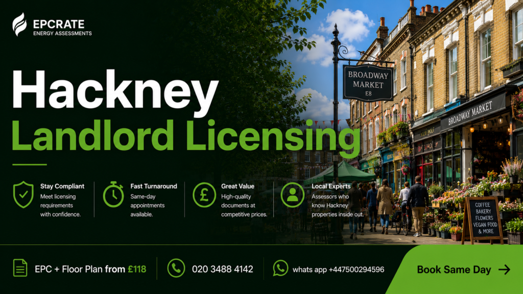 Hackney HMO landlord licensing EPC and floor plan bundle — Broadway Market E8