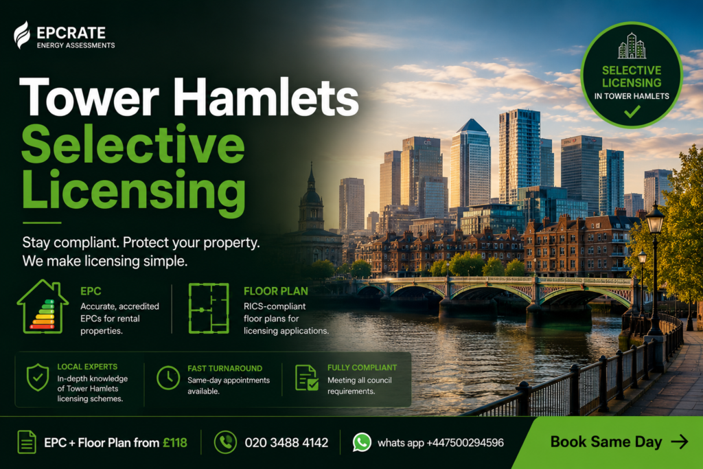 Tower Hamlets selective licensing EPC and floor plan bundle — Canary Wharf and Isle of Dogs London
